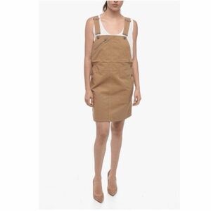A.P.C. Paola Dungaree Mini Dress Caramel Brown Khaki Overalls Dress Size 38